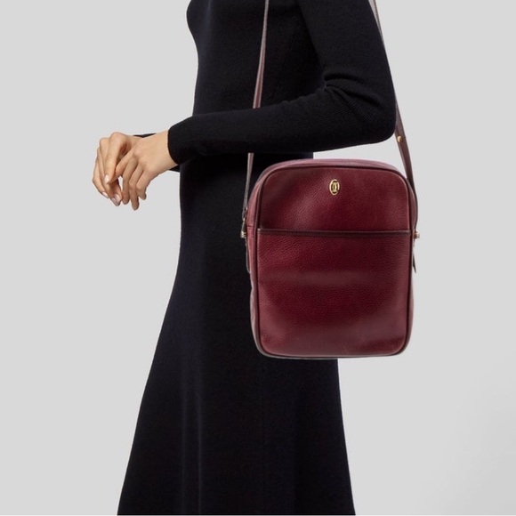Cartier Crossbody Bag Burgundy Leather Gold-Tone Hardware - Picture 3 of 8